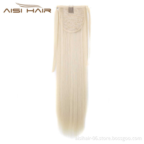 Aisi Hair Long Straight Bandage Synthetic Ponytail Heat Resistant Fiber Hairpiece Clip In Hair Extension for Woman